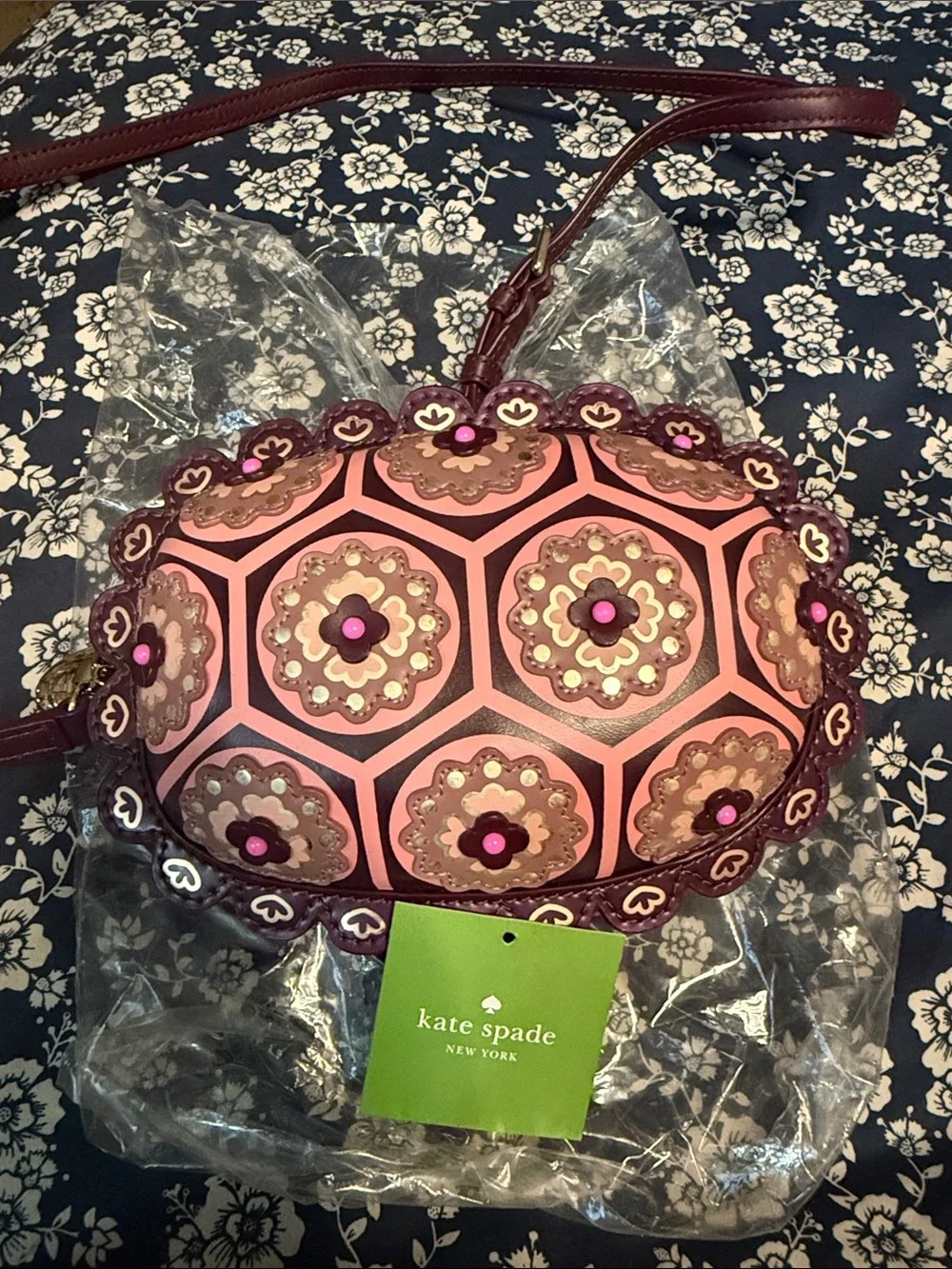 kate spade pink and burgundy floral medallion crossbody